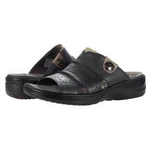 Propet Gertie Perforated Slide Black‎ Leather Women's 10.5 X (2E) Extra Wide NEW